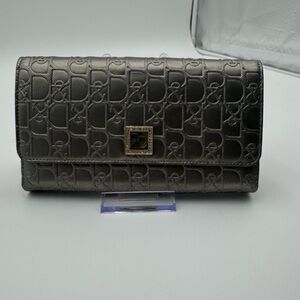 Pinky & Dianne Monogram Organizer Wallet Silver Taupe Tan Charm NEW